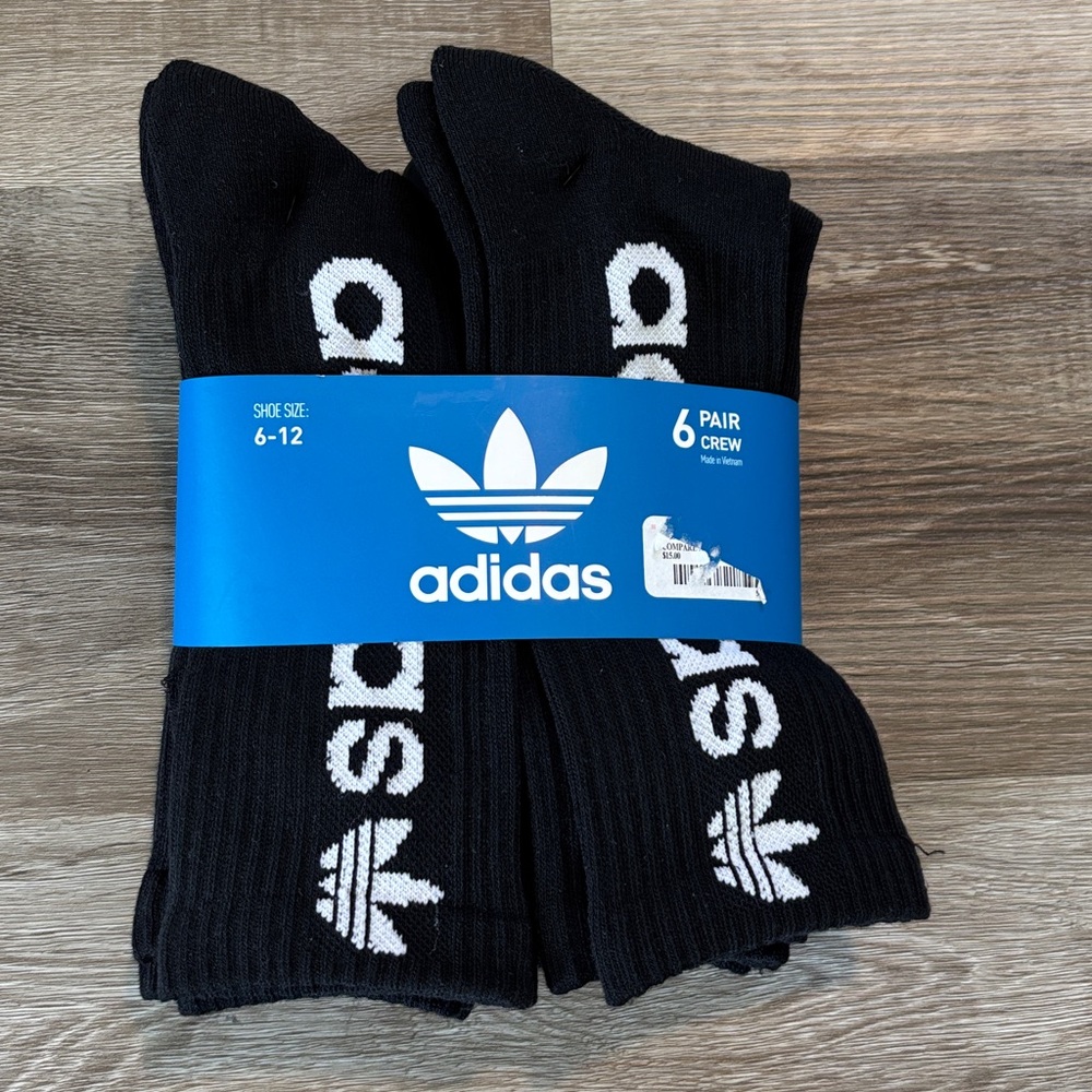 Adidas Black and White Crew Socks 6-Pack